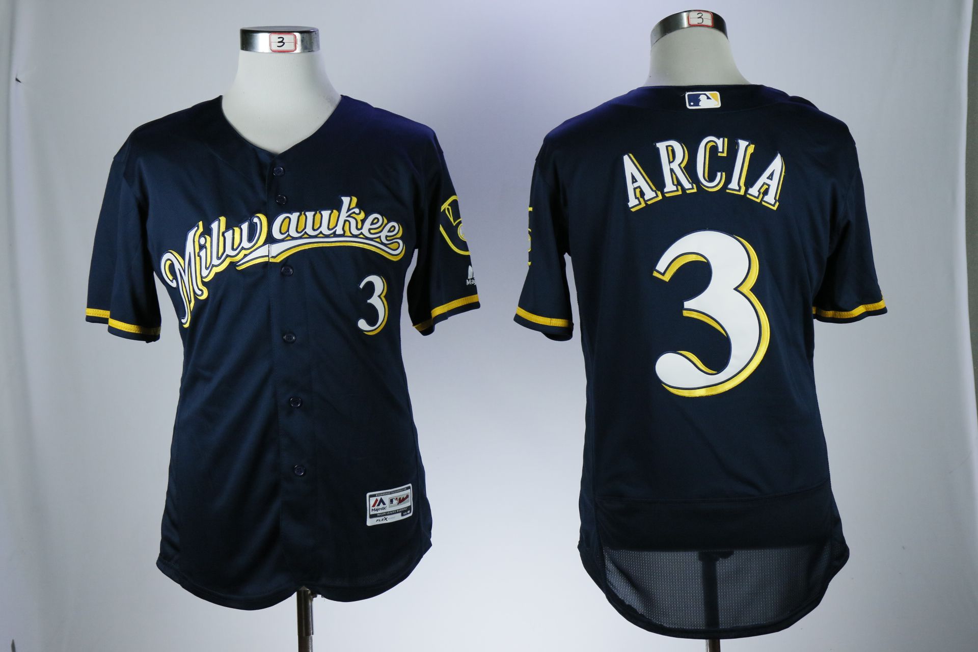 Men Milwaukee Brewers #3 Arcia Blue Elite MLB Jerseys->milwaukee brewers->MLB Jersey